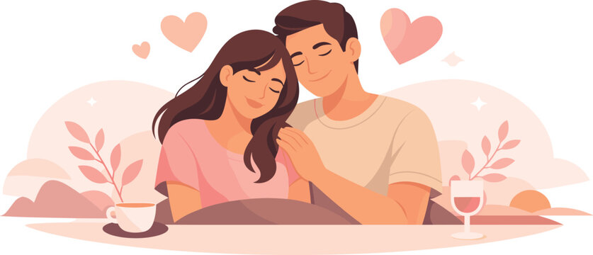 Couple Goals Illustration. Happy couple scene expressed through closeness, smiles, and visual symmetry, modern flat vector
