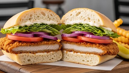 Pork cutlet sandwich with fresh vegetables