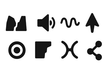 Echo Valley Icons. Solid style icons of echo valley devices: canyon outline, speaker icon, wave line, directional marker, pulse