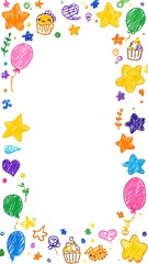 Fototapeta premium Colorful Doodle Birthday Card for Kids with Blank Center