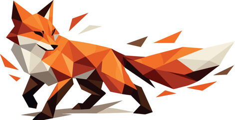 Geometric Fox Art. Low-poly vector illustration focused on an abstract geometric fox figure, angular polygonal construction with