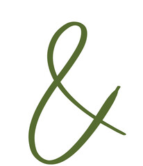 Hand drawn green ampersand symbol, doodle handwritten & sign isolated on transparent background
