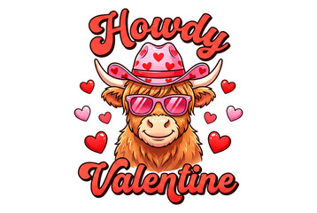 Howdy Valentine Highland Cow Png Heart Pattern Western Sublimation Glossy