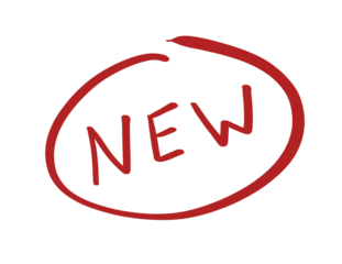 Hand drawn NEW label with brush circle, doodle text Isolated on transparent backgrouns