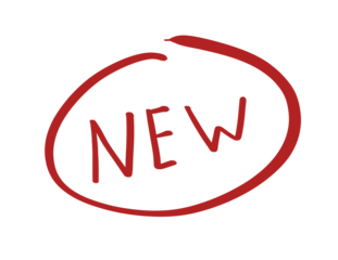 Hand drawn NEW label with brush circle, doodle text Isolated on transparent backgrouns