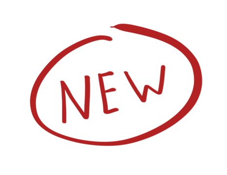 Hand drawn NEW label with brush circle, doodle text Isolated on transparent backgrouns - Powered by Adobe