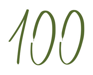 Hand drawn green number 100, doodle handwritten numeral isolated on transparent background