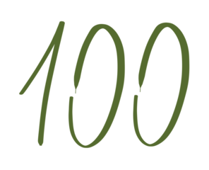 Hand drawn green number 100, doodle handwritten numeral isolated on transparent background
