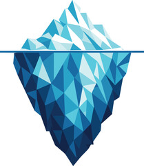 Polygonal Iceberg Depths. Low-poly vector illustration focused on an iceberg with a visible peak and a much larger hidden