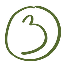 Hand drawn green number 3, doodle handwritten numeral isolated on transparent background