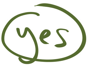 Hand drawn green YES text, doodle handwritten lettering isolated on transparent background