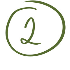 Hand drawn green number 2, doodle handwritten numeral isolated on transparent background