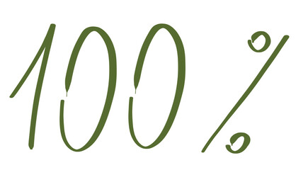 Hand drawn 100% text, doodle handwritten number and percent symbol isolated on transparent background