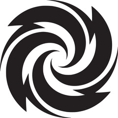 A black and white swirling vortex design with sharp edges creating a dynamic and abstract composition
