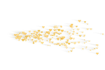 Golden hearts sparkling and trailing across a dark background, symbolizing love and celebration isolated on transparent background