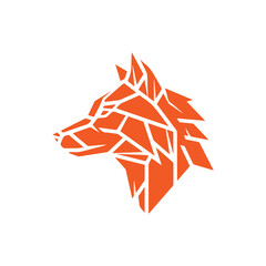 minimalist geometric wolf head logo.
