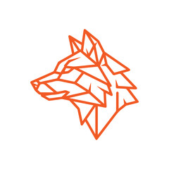 minimalist geometric wolf head logo.