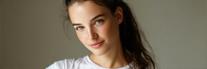 Serene young woman portrait in soft natural light
