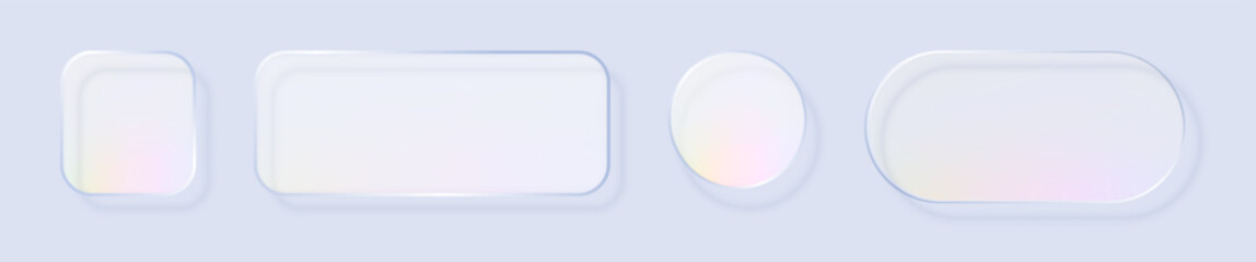 Liquid glass in different shapes. UI interface element with blur effect. Modern web design. Vector