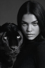 Woman with Black Panther Symbol of Strength