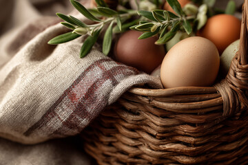 Easter Eggs in a Basket Ready for Blessing &mdash; Traditional Holiday Preparation