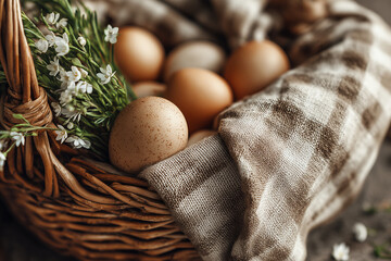 Easter Eggs in a Basket Ready for Blessing &mdash; Traditional Holiday Preparation