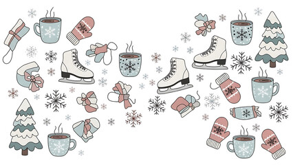 Winter skating and hot drink isolated on a transparent background