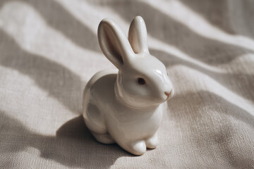 White Bunny Resting on a Tablecloth &mdash; Soft Light and Gentle Mood