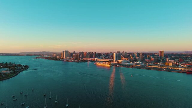 Corona California city of san diego from coronado island at sunset golden hour