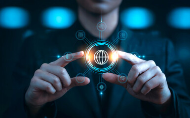 Global Digital Network and Artificial Intelligence Technology Concept with Connected Data and Internet Communication