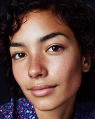Charming mixed race woman portrait, clear moisturized skin