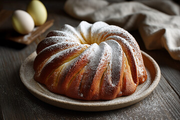 Traditional Easter Lemon Cake on a Festive Table