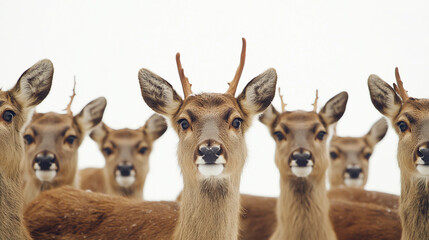 a group of reindeers on white background