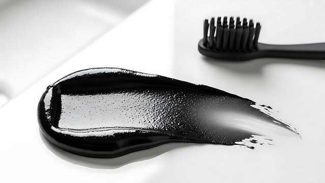 Texture of black activated charcoal toothpaste detox hygiene