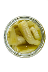the homemade cucumbers in vinegar - pickles in the jar