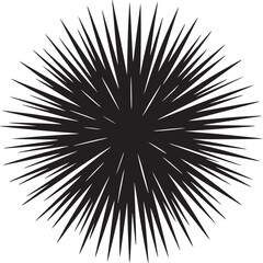 Fototapeta premium A black spiky circular shape with sharp lines radiating outward on a plain white background illustration