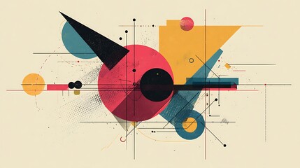 Vibrant modern abstract diagram design featuring colorful geometric shapes and intersecting lines on a beige background for creative projects and presentations