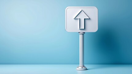 Upward arrow sign on minimal blue background symbolizing progress growth leadership guidance and positive future direction concept, Generative AI