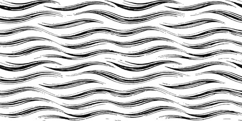 Seamless geometric wallpaper design featuring black and white tiles and a white tile roof with wavy 3d lines and a vector texture ornament © Md