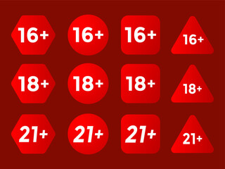 Age Restriction Symbols Collection in Red Background