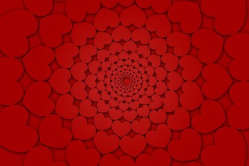 red hearts arranged in a spiral pattern