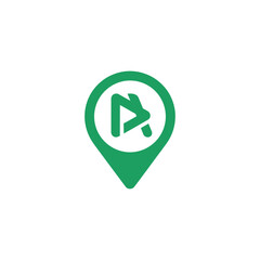 A green map pin icon with a play button inside on a white background