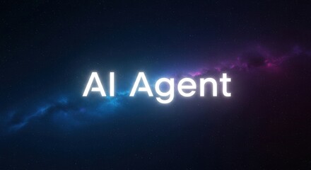 A digital artificial intelligence agent glowing against a dark starry nebula background