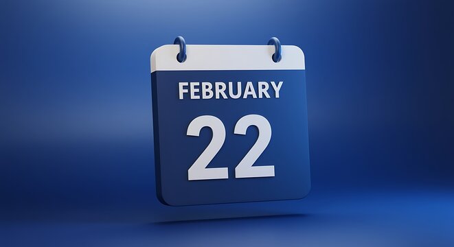 February 22 calendar page on blue background
