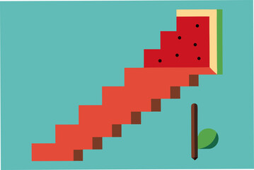 Fototapeta premium Watermelon Popsicle Staircase with Wooden Stick Platform