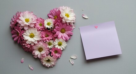 Heartshaped flower arrangement with note