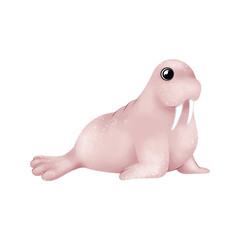 Cute pastel walrus illustration with soft textures, isolated on white, perfect for children&rsquo;s designs and playful wildlife themes.