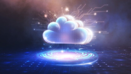 Exchange information and data with internet cloud technology. File receiver and computer backup. Neon cloud. File sharing isometric. Digital system.