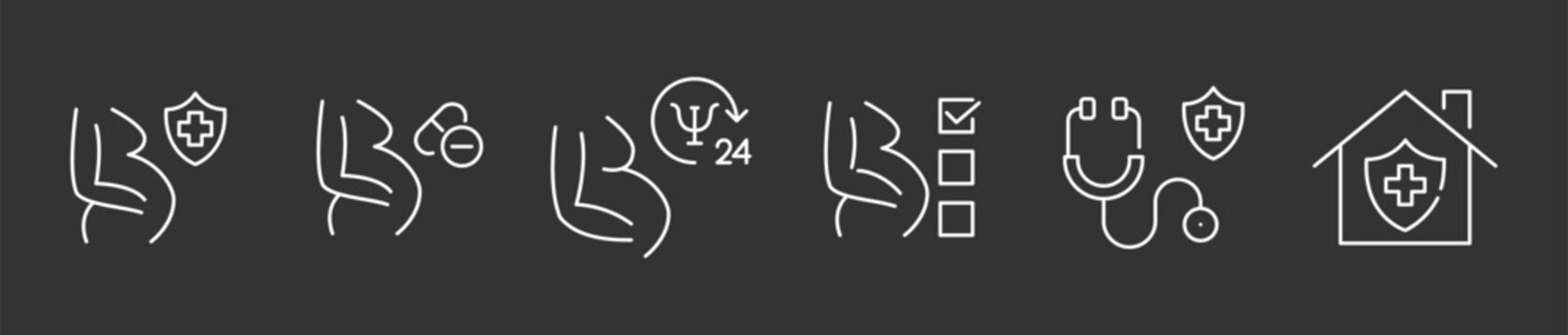 Comprehensive Maternity Health and Secure Domestic Care Icon Set , Minimalist Line Art Vector for Prenatal Insurance Protection, Pregnancy Medication Warnings, 24/7 Maternal Therapy.