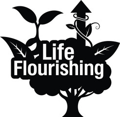 Life Flourishing Plant Hands Water Vector Black Hand Drawn Typography Logo Emblem Badge Icon Silhouette Vintage Retro Graphic Nature Organic Growth Care